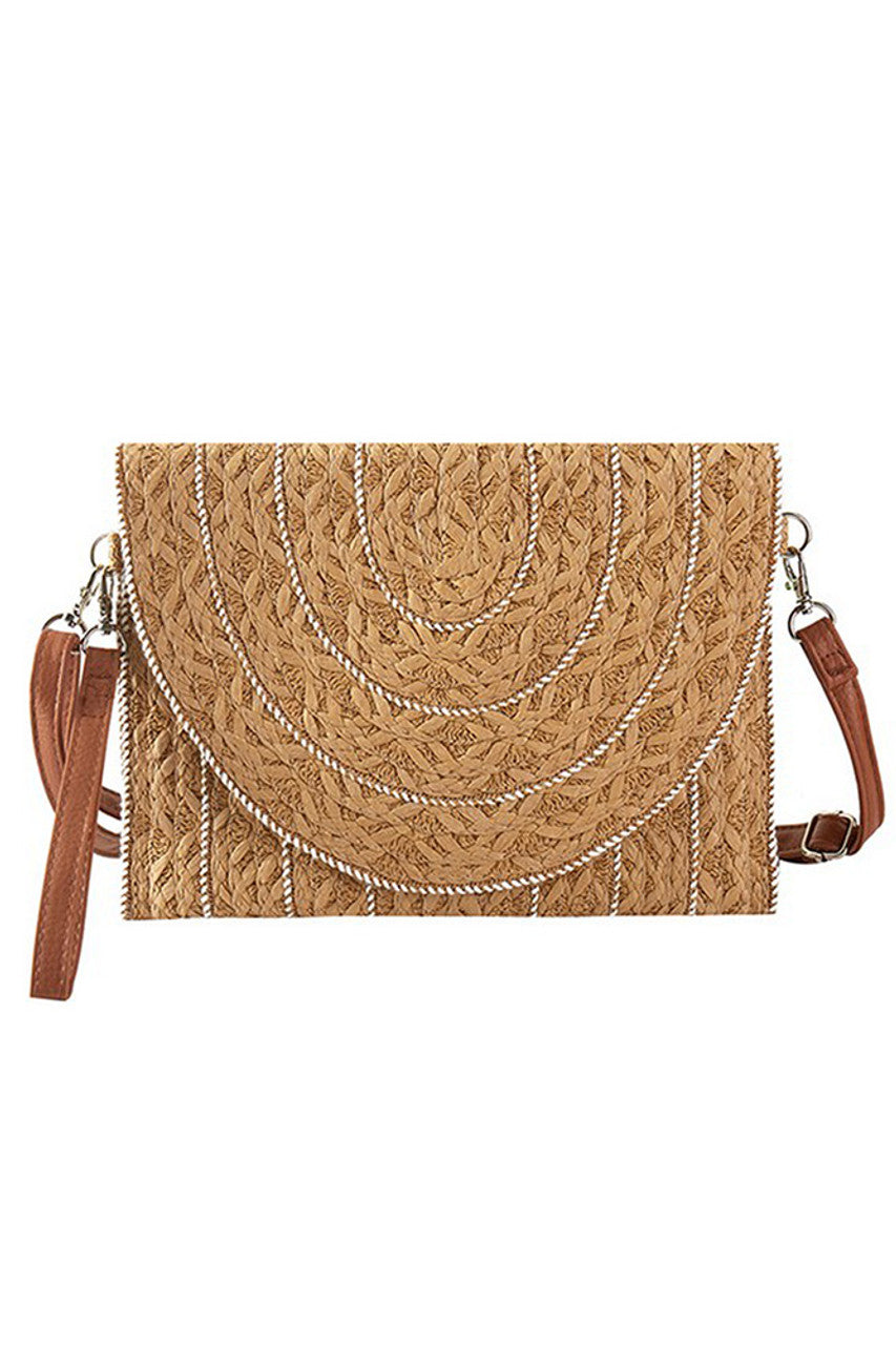 Stitch Trim Design Straw Clutch Crossbody Bag