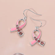 Stone Accent Enamel Pink Ribbon Dangle Earrings