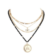 Stone Embellished Evil Eye Pendant Multi Layer Bib Necklace