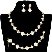 Stone Embellished Quatrefoil Link Necklace Earring Bracelet