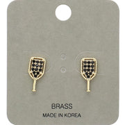 Stone Paved Pickleball Paddle Stud Earrings