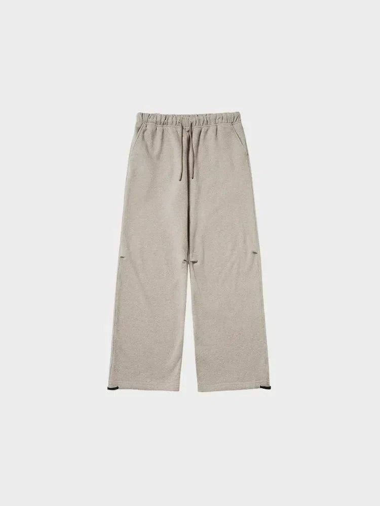 BEIGE STRAIGHT FLEECE SWEATPANTS WITH DRAWSTRING