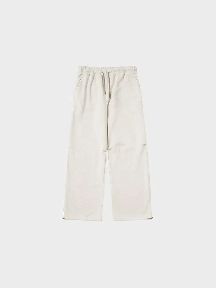 BEIGE STRAIGHT FLEECE SWEATPANTS WITH DRAWSTRING