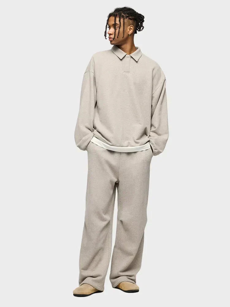 BEIGE STRAIGHT FLEECE SWEATPANTS WITH DRAWSTRING