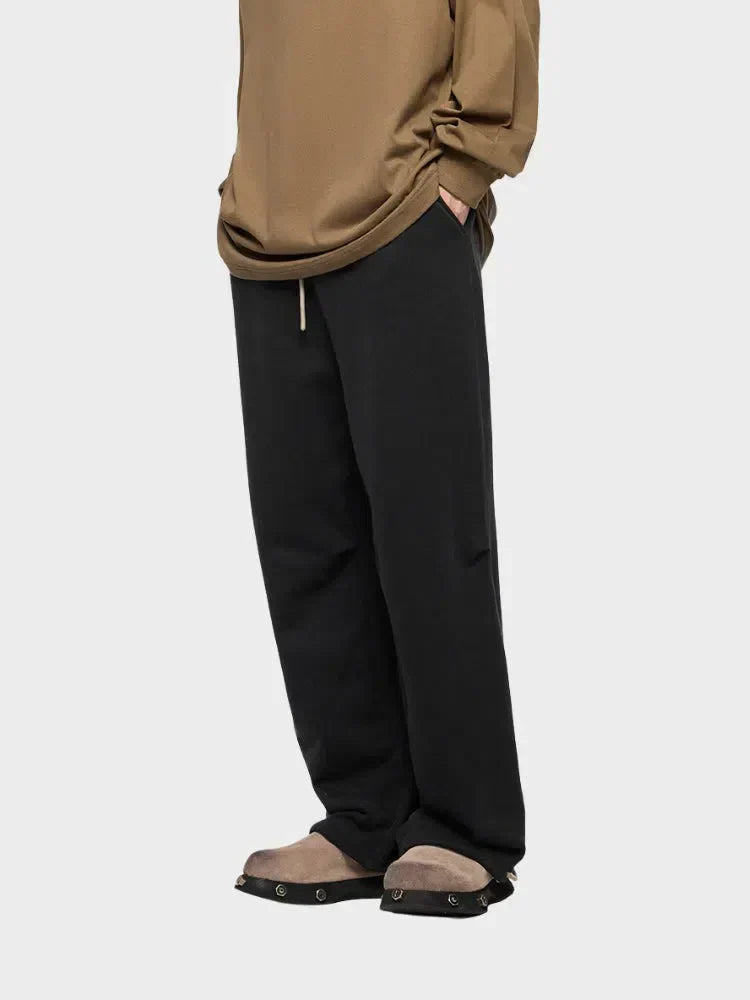 BEIGE STRAIGHT FLEECE SWEATPANTS WITH DRAWSTRING