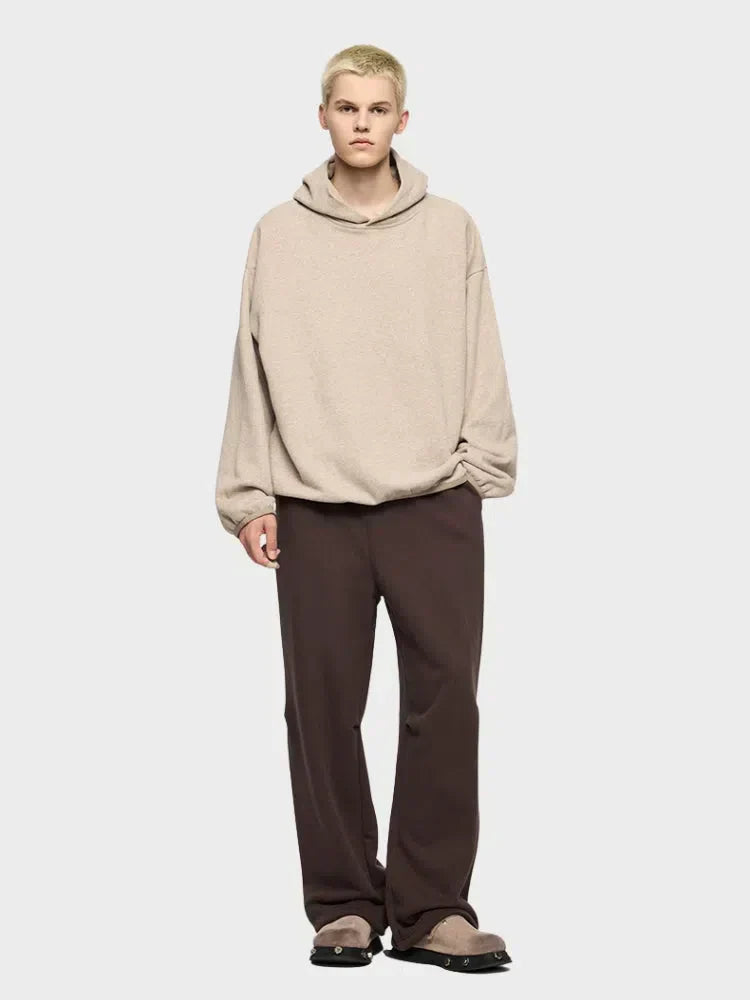 BEIGE STRAIGHT FLEECE SWEATPANTS WITH DRAWSTRING
