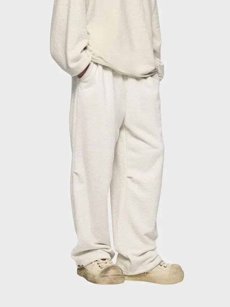 BEIGE STRAIGHT FLEECE SWEATPANTS WITH DRAWSTRING
