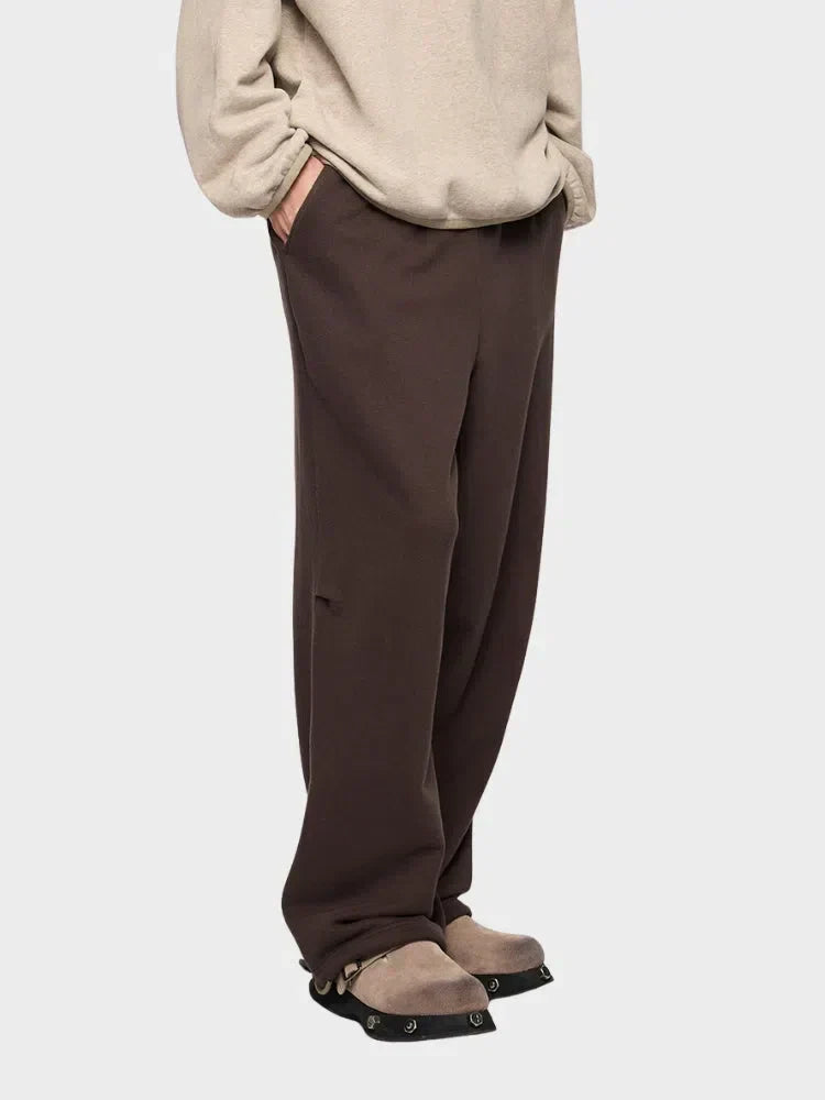 BEIGE STRAIGHT FLEECE SWEATPANTS WITH DRAWSTRING