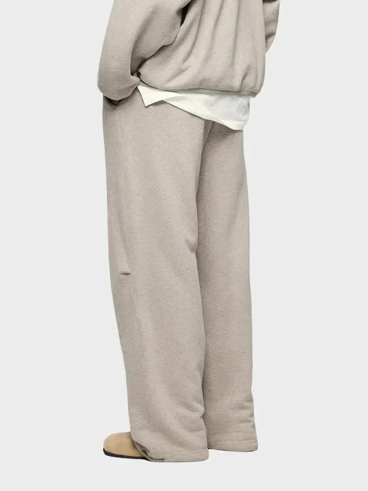 BEIGE STRAIGHT FLEECE SWEATPANTS WITH DRAWSTRING