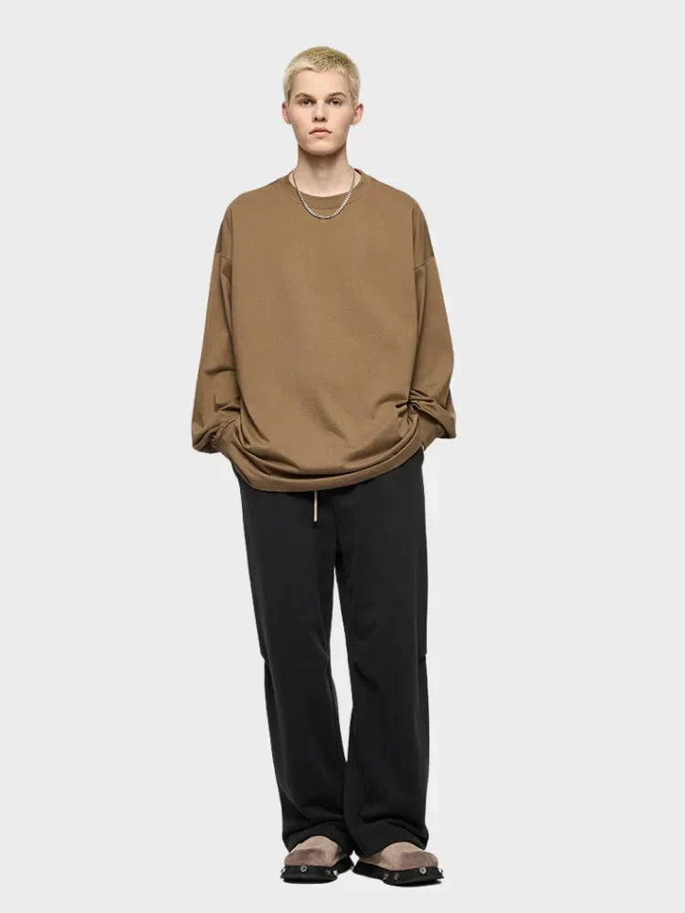 BEIGE STRAIGHT FLEECE SWEATPANTS WITH DRAWSTRING