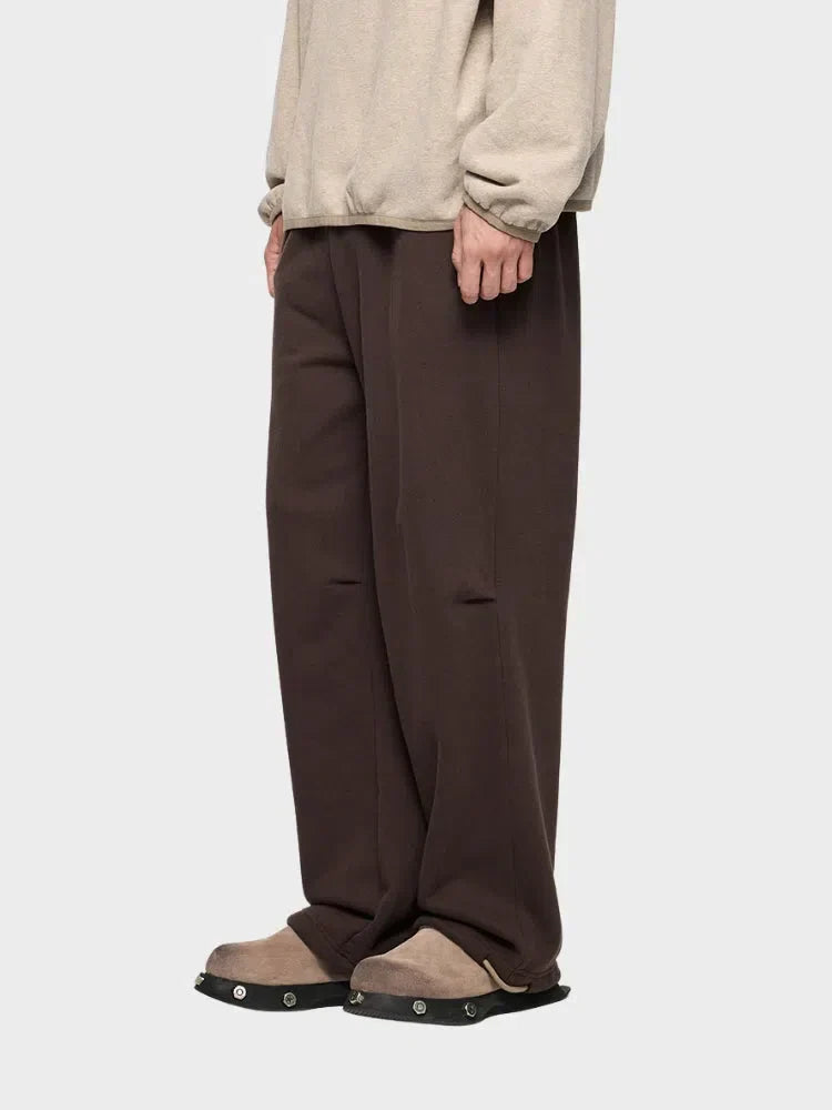 BEIGE STRAIGHT FLEECE SWEATPANTS WITH DRAWSTRING