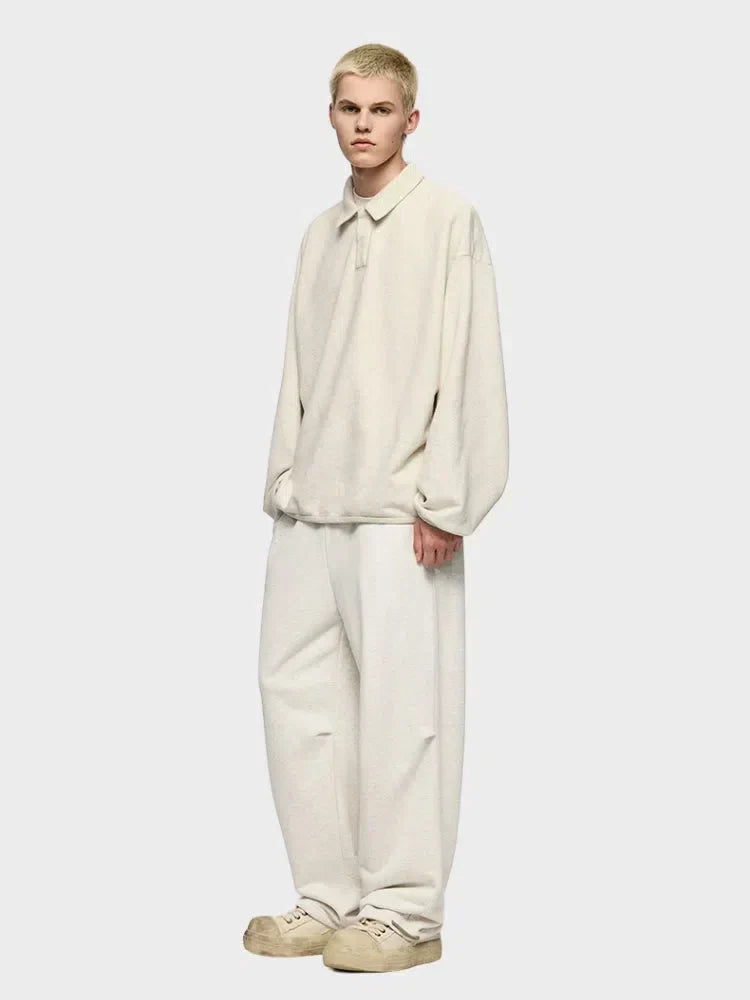 BEIGE STRAIGHT FLEECE SWEATPANTS WITH DRAWSTRING