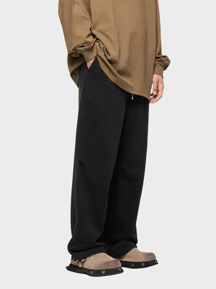 BEIGE STRAIGHT FLEECE SWEATPANTS WITH DRAWSTRING