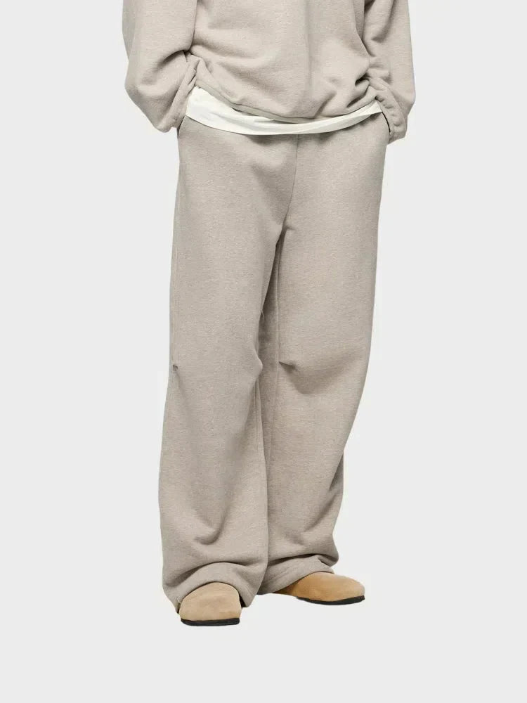 BEIGE STRAIGHT FLEECE SWEATPANTS WITH DRAWSTRING