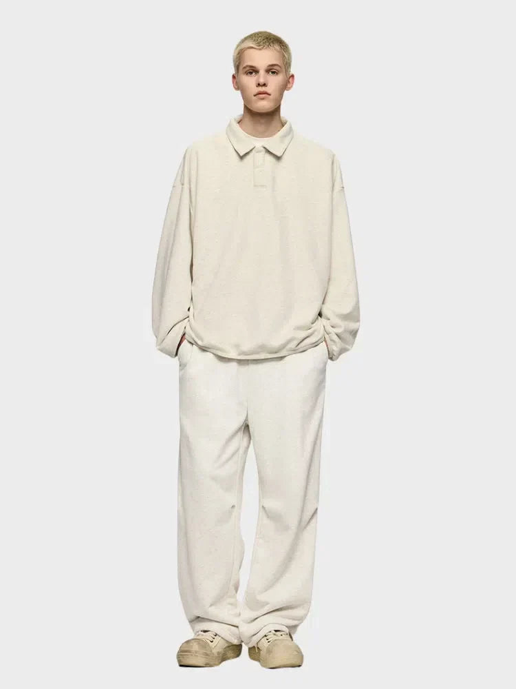 BEIGE STRAIGHT FLEECE SWEATPANTS WITH DRAWSTRING