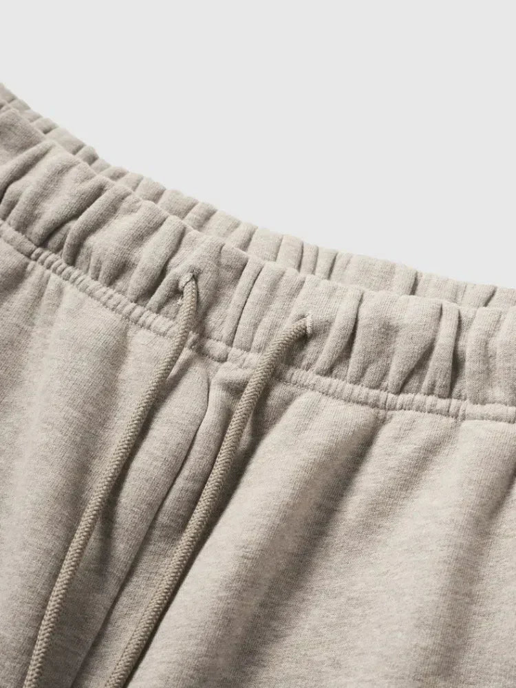 BEIGE STRAIGHT FLEECE SWEATPANTS WITH DRAWSTRING