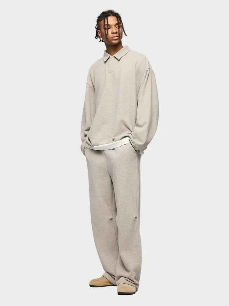 BEIGE STRAIGHT FLEECE SWEATPANTS WITH DRAWSTRING