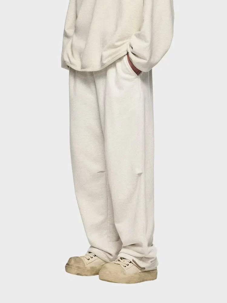 BEIGE STRAIGHT FLEECE SWEATPANTS WITH DRAWSTRING