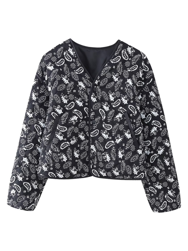 Street Fashion Casual Printed Cotton Jacket - Black / S