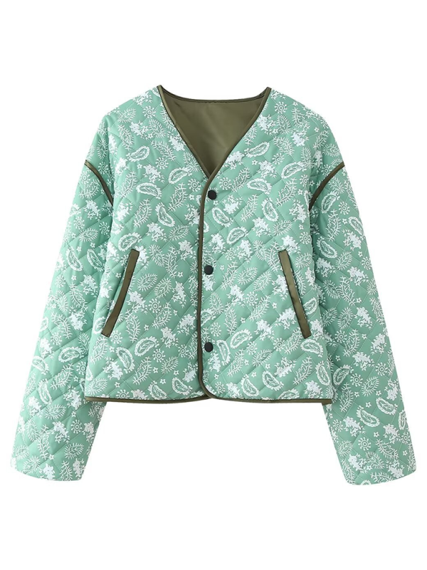 Street Fashion Casual Printed Cotton Jacket - Green / S