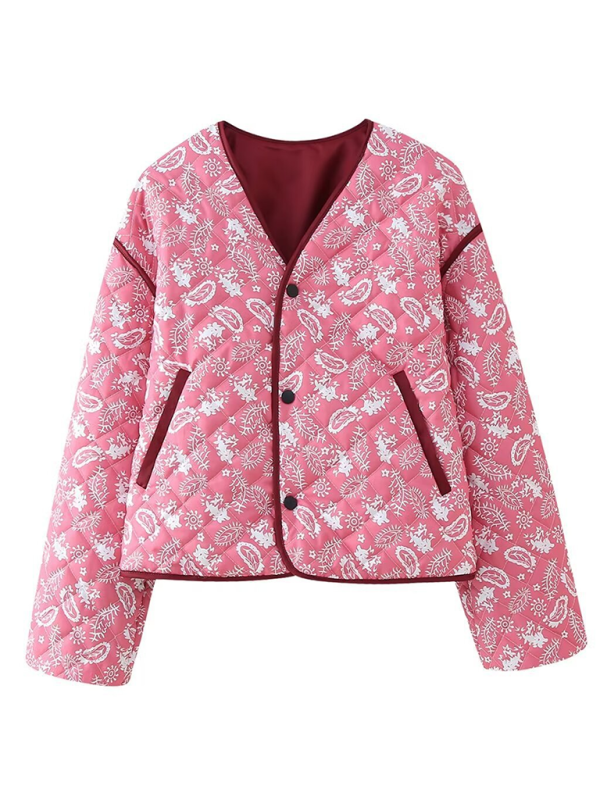 Street Fashion Casual Printed Cotton Jacket - Pink / S