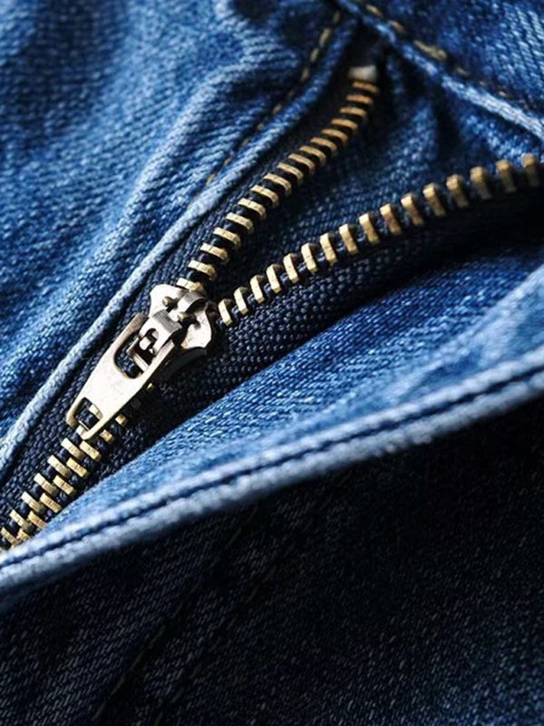 Street loose jeans ripped raw edge straight pants floor mopping pants