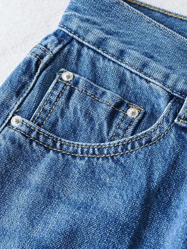 Street loose jeans ripped raw edge straight pants floor mopping pants