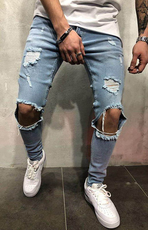 Street Style Men’s Four Seasons Slight Elasticity Solid Denim Jeans