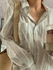 STRIPED BUTTON-DOWN SHIRT WITH COLORFUL STRIPE PATTERN