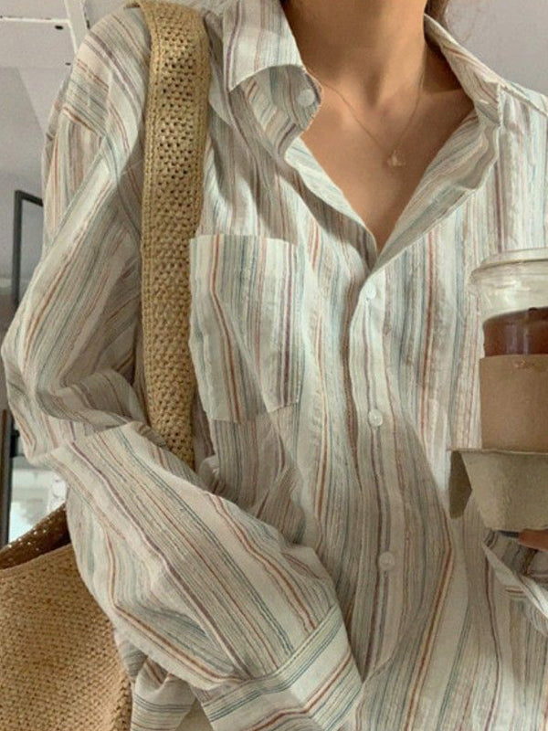 STRIPED BUTTON-DOWN SHIRT WITH COLORFUL STRIPE PATTERN