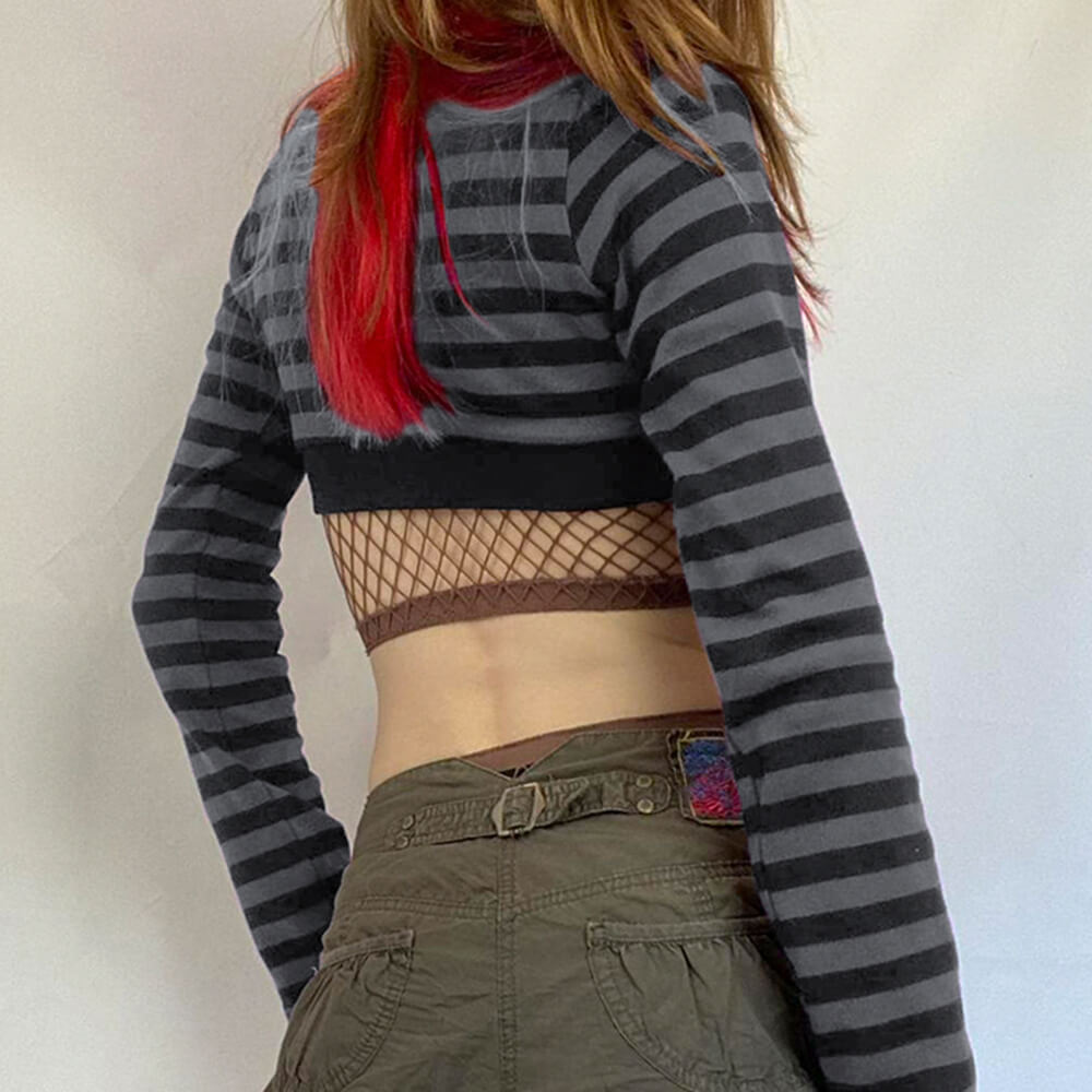 STRIPED CROPPED CARDIGAN EMO AESTHETIC STRIPE