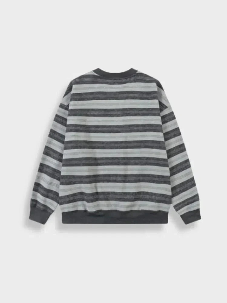 STRIPED GRAY STREETWEAR SWEATSHIRT FOR EVERYDAY WEAR