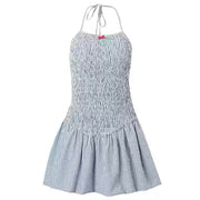 STRIPED HALTER MINI DRESS BLUE MINI