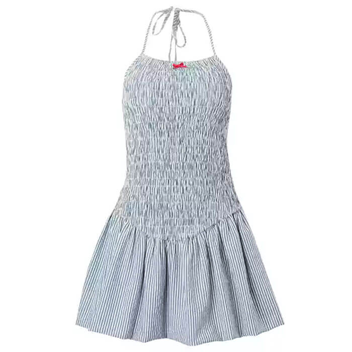 STRIPED HALTER MINI DRESS BLUE MINI