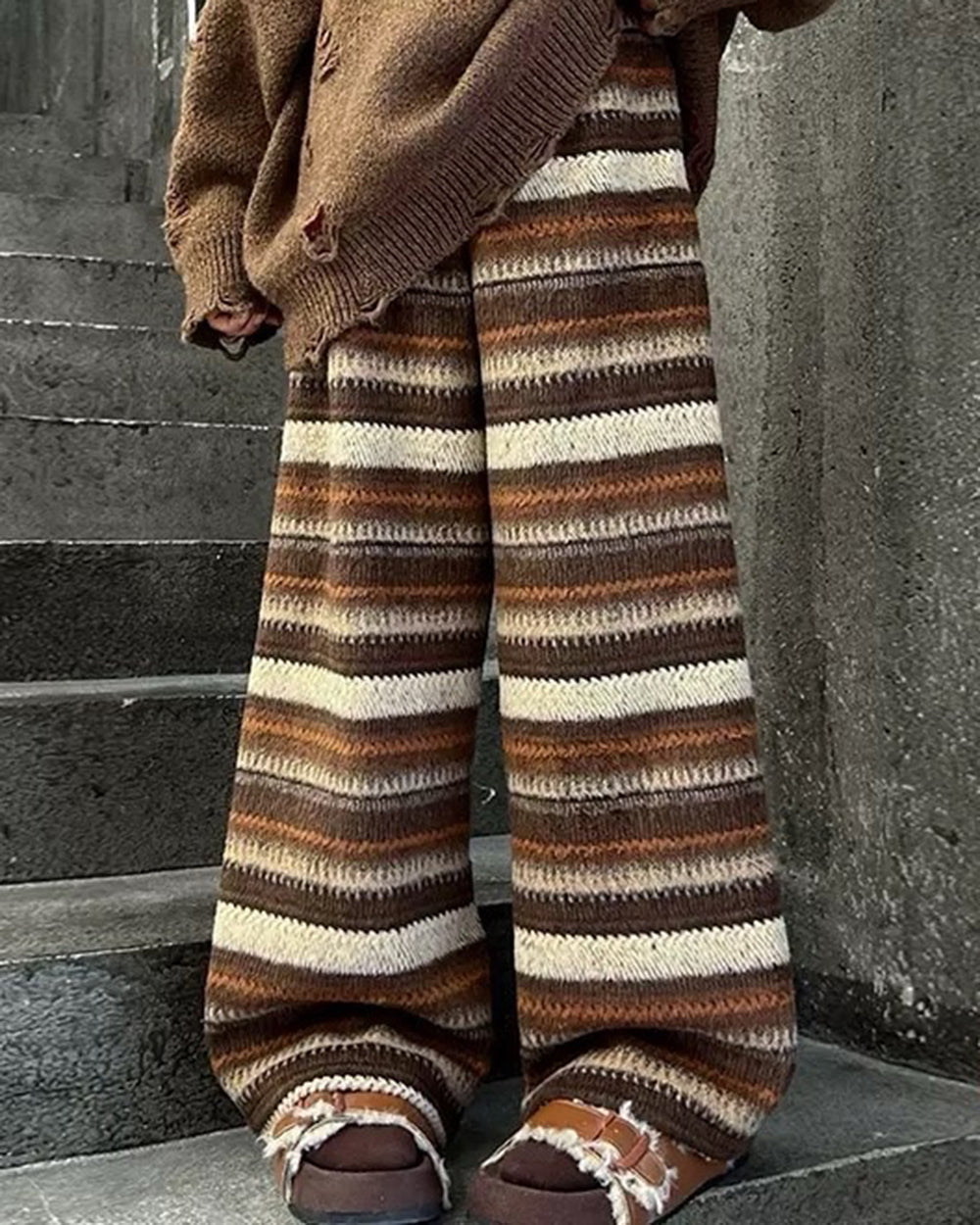 STRIPED KNIT PANTS VINTAGE GRANDMA-INSPIRED AESTHETIC