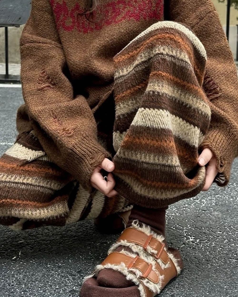 STRIPED KNIT PANTS VINTAGE GRANDMA-INSPIRED AESTHETIC