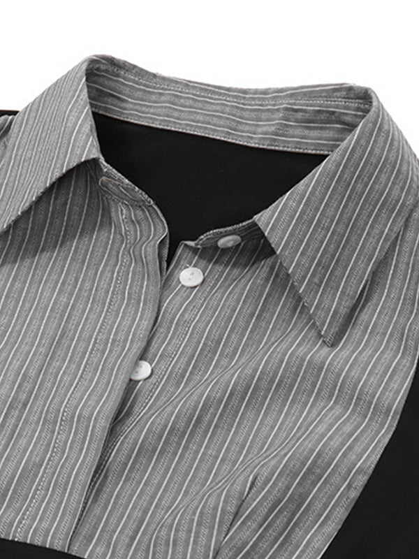 STRIPED LONG SLEEVE TOP IN BLACK AND GRAY - VERSATILE LONG SLEEVE