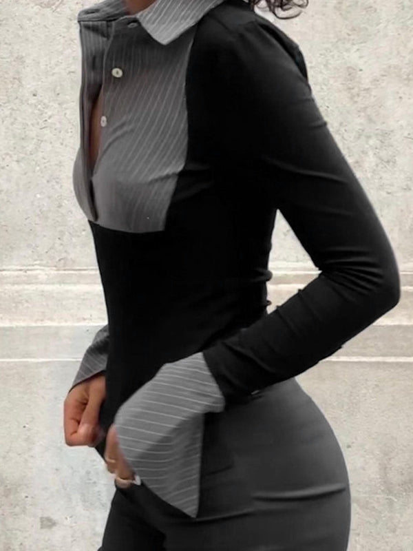 STRIPED LONG SLEEVE TOP IN BLACK AND GRAY - VERSATILE LONG SLEEVE