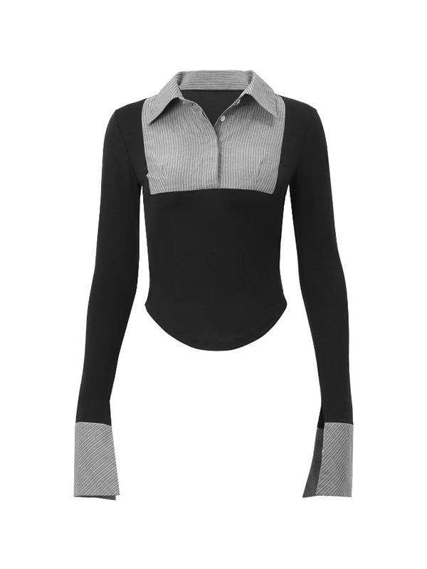 STRIPED LONG SLEEVE TOP IN BLACK AND GRAY - VERSATILE LONG SLEEVE