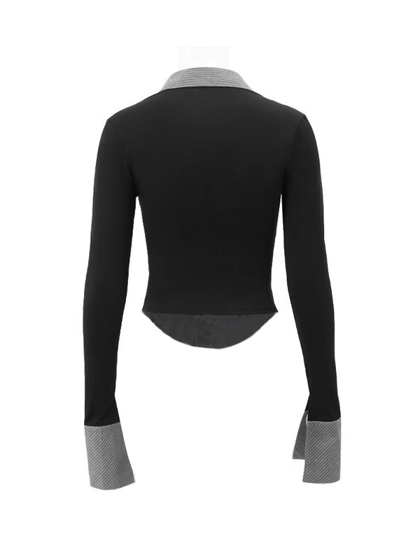 STRIPED LONG SLEEVE TOP IN BLACK AND GRAY - VERSATILE LONG SLEEVE