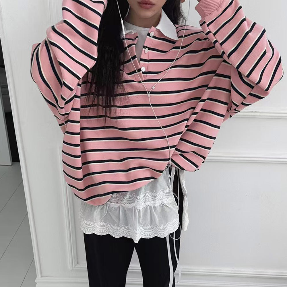 STRIPED LONG-SLEEVED POLO SHIRT FOR MEN