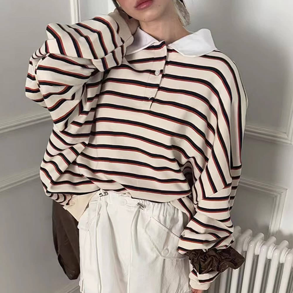 STRIPED LONG-SLEEVED POLO SHIRT FOR MEN