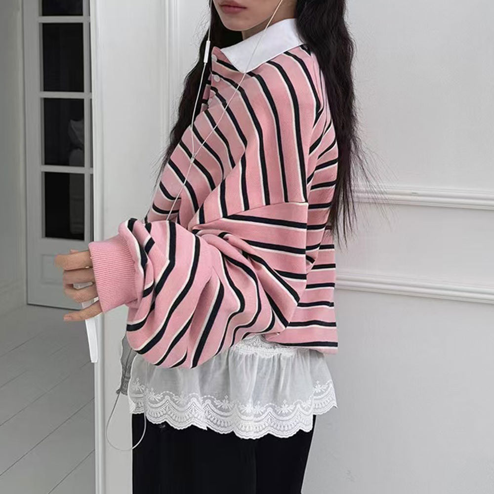 STRIPED LONG-SLEEVED POLO SHIRT FOR MEN