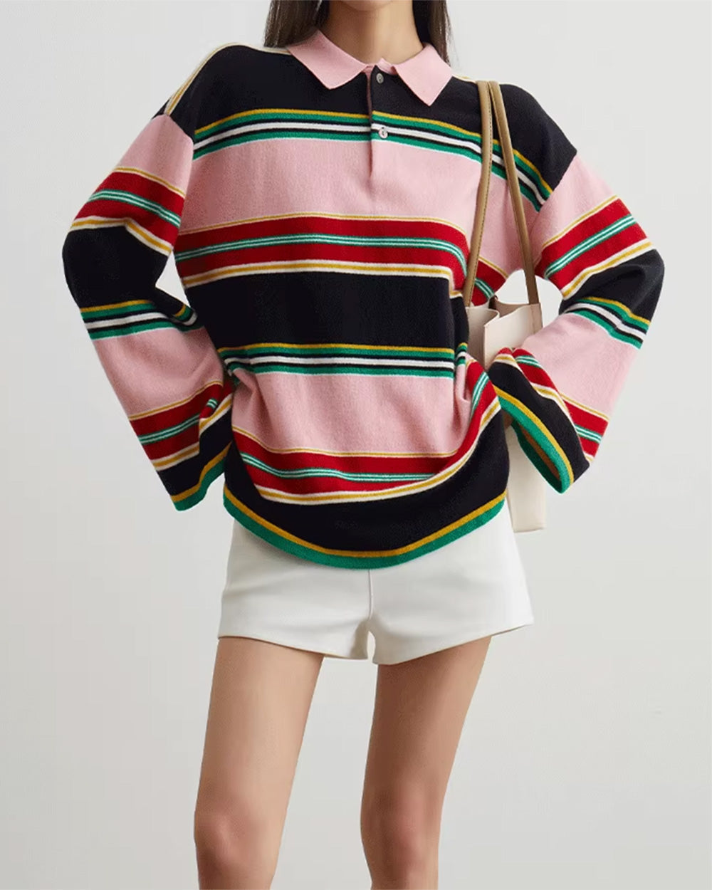 STRIPED LONG-SLEEVED POLO SHIRT FOR MEN, RUGBY POLO SHIRT