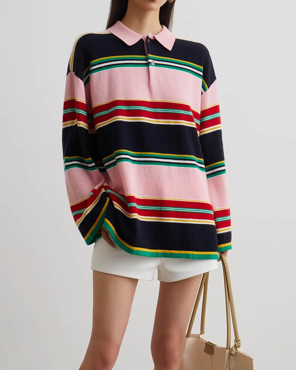 STRIPED LONG-SLEEVED POLO SHIRT FOR MEN, RUGBY POLO SHIRT