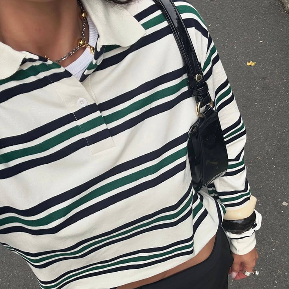 STRIPED LONG-SLEEVED POLO SHIRT FOR RUGBY ENTHUSIASTS