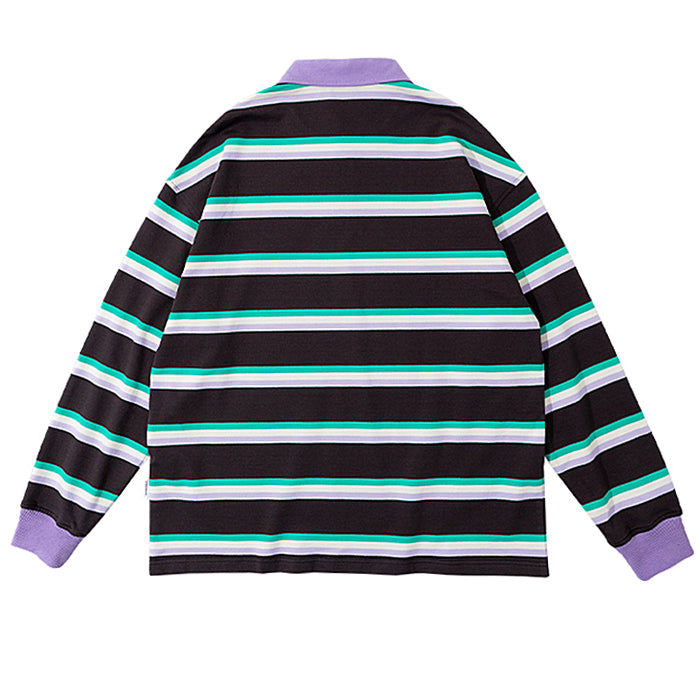 STRIPED LONG-SLEEVED RUGBY POLO SHIRT FOR MEN