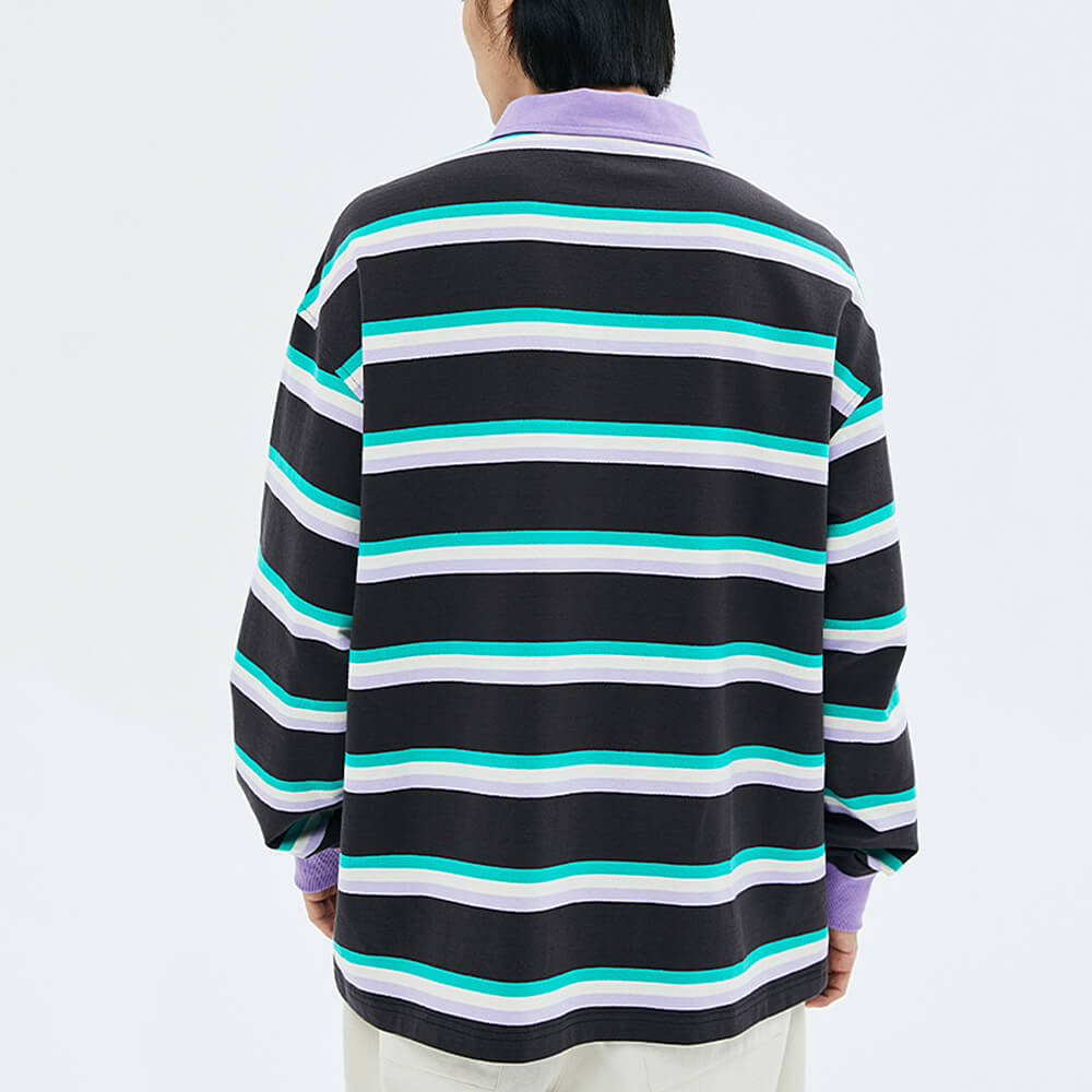 STRIPED LONG-SLEEVED RUGBY POLO SHIRT FOR MEN
