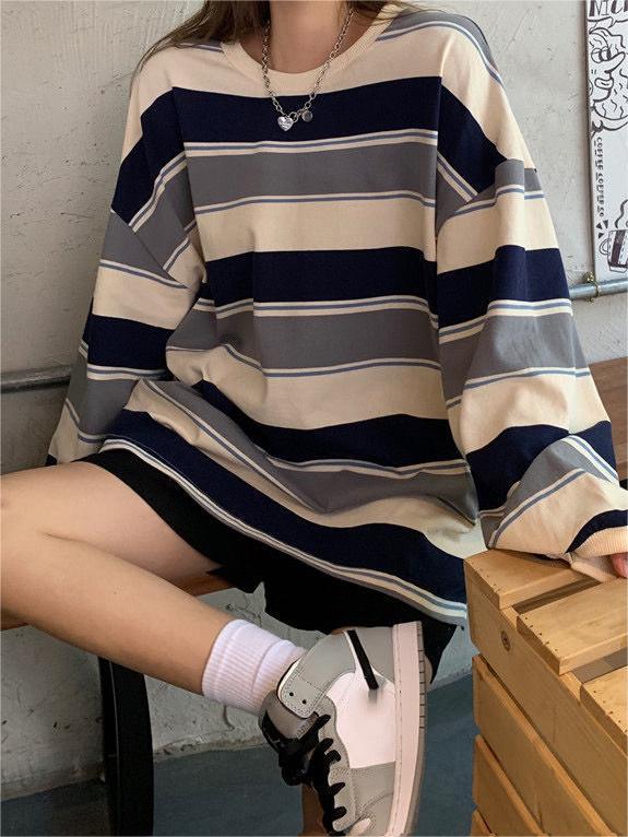 STRIPED OVERSIZED LONG SLEEVE SHIRT - VERSATILE LONG SLEEVE OPTION