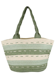 Striped Pattern Dotted Line Detail Straw Bag
